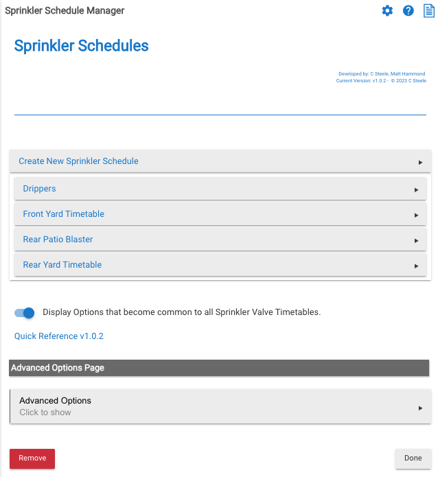 Sprinkler Schedule Timetable displayed